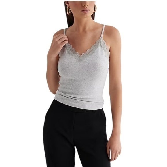 Ribbed Fitted V-Neck Lace Trim Cami size XS - Picture 1 of 5